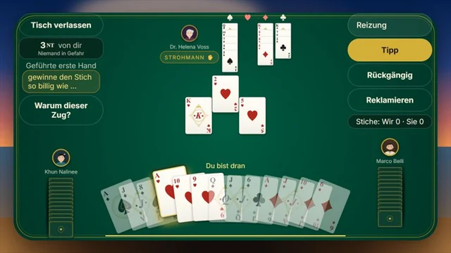 Bridge Royale: Kartenspiel im Querformat – deutsche Spieloberfläche