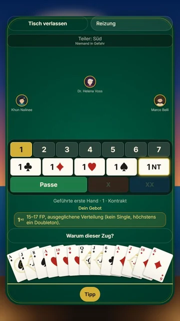 Bridge Royale: Reizung im Hochformat – deutsche Spieloberfläche