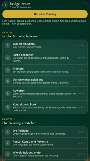 Bridge Royale: Bridge lernen – deutsche Spieloberfläche