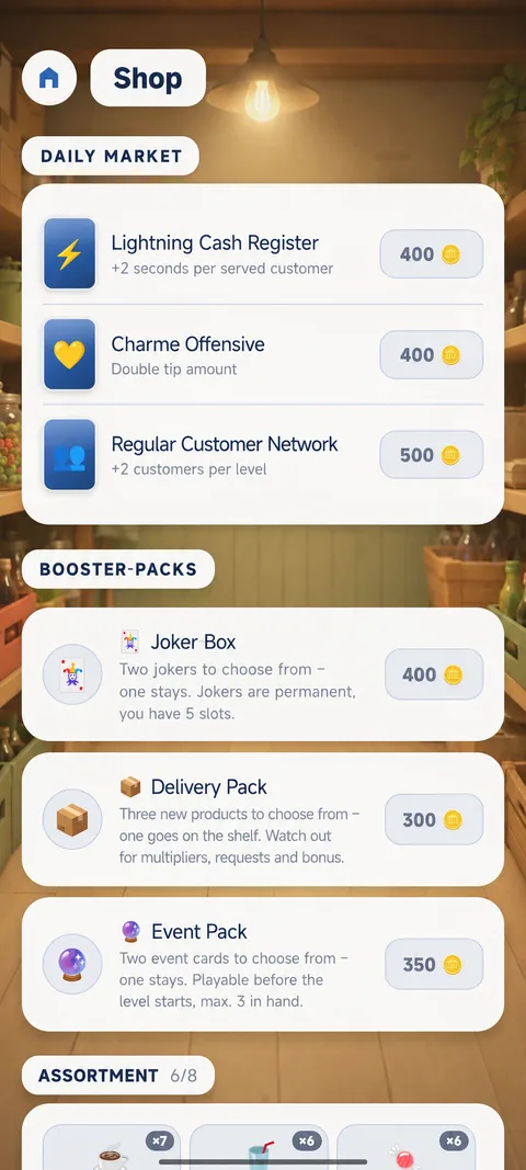 Büdchenbaron – Shop with daily market and booster packs