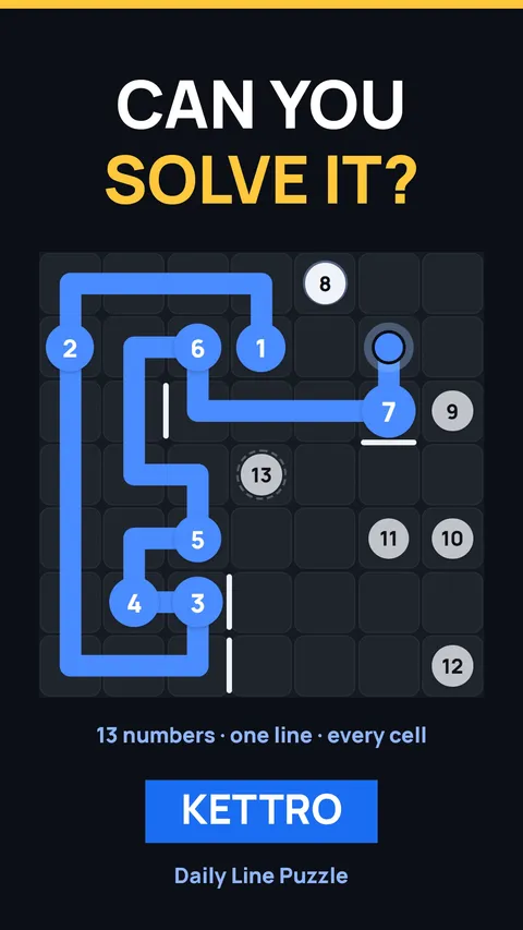 Kettro: Can you solve it? 13 numbers, one line, every cell