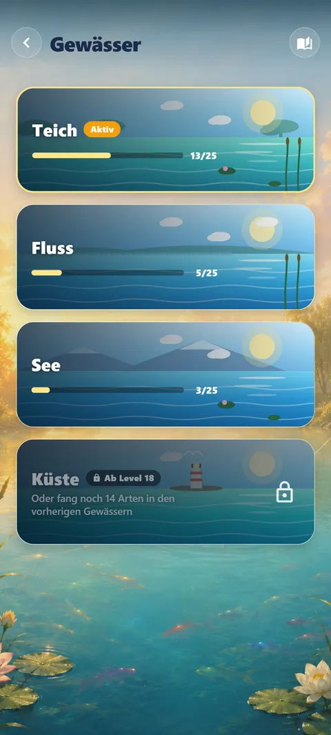 Lucky Catch: Vier Gewässer zur Auswahl