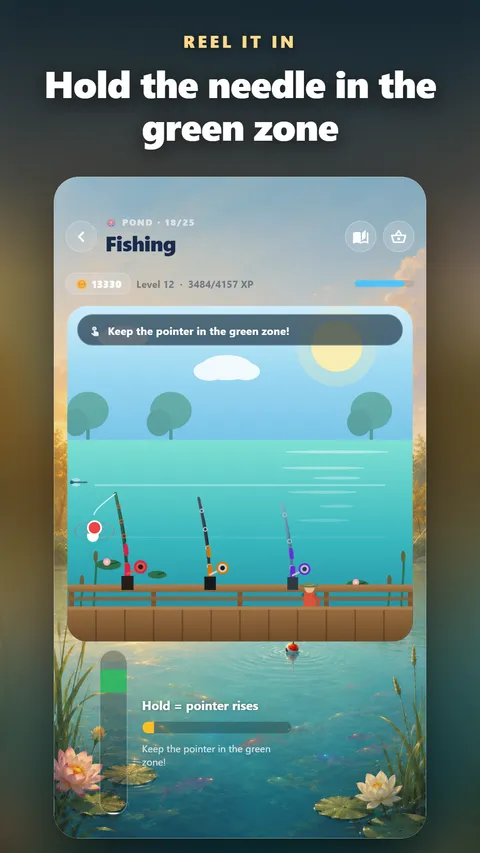 Lucky Catch: Reel it in: hold the needle in the green zone