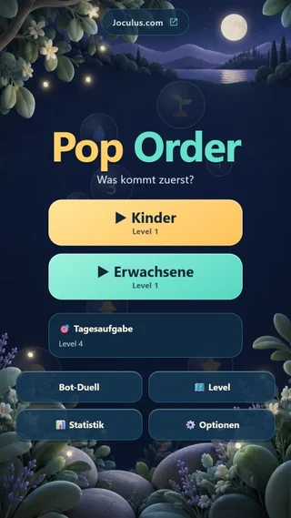 Pop Order – Startseite mit Kinder- und Erwachsenenmodus
