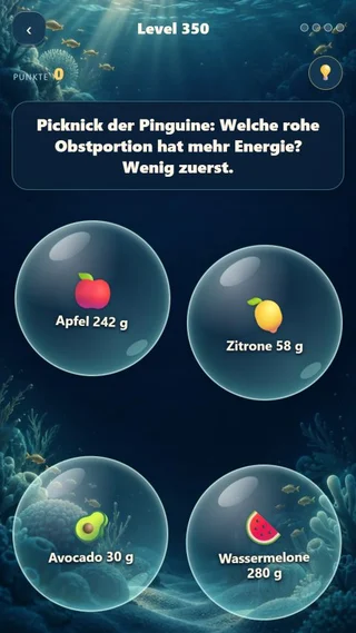 Pop Order – Obst und Energie: Bildfrage mit Avocado, Zitrone, Melone und Apfel