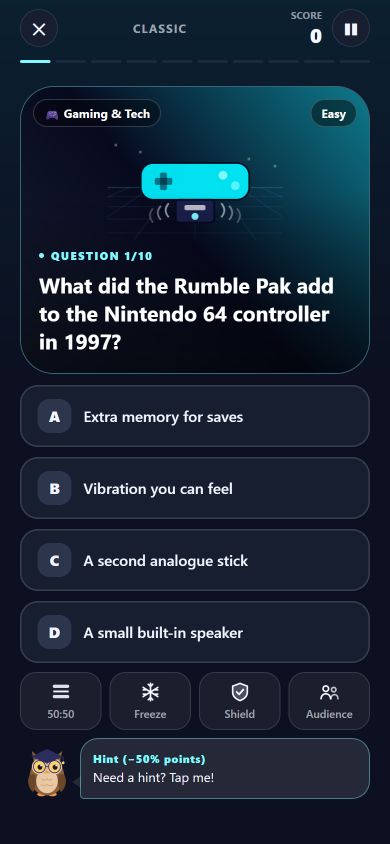 QuizNova: Gaming: What did the Nintendo 64 Rumble Pak add?