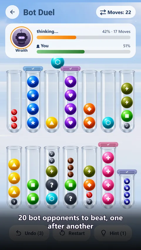 Sort Rush: 20 bot opponents to beat, one after another