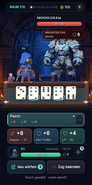 Würfel Dungeon: Würfel halten, Kombos planen