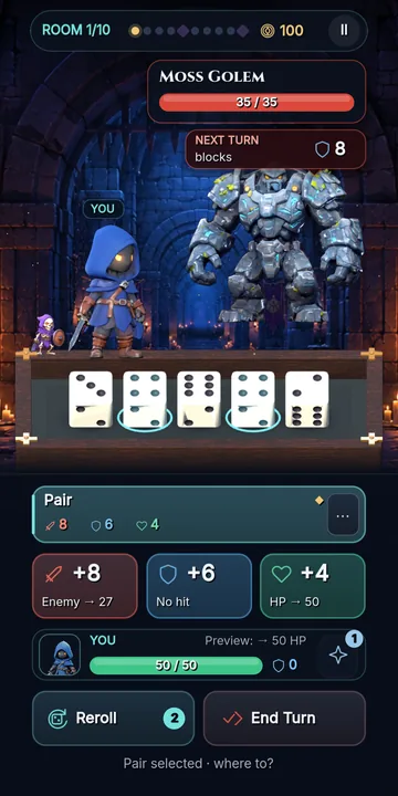 Würfel Dungeon: Hold dice and plan combos